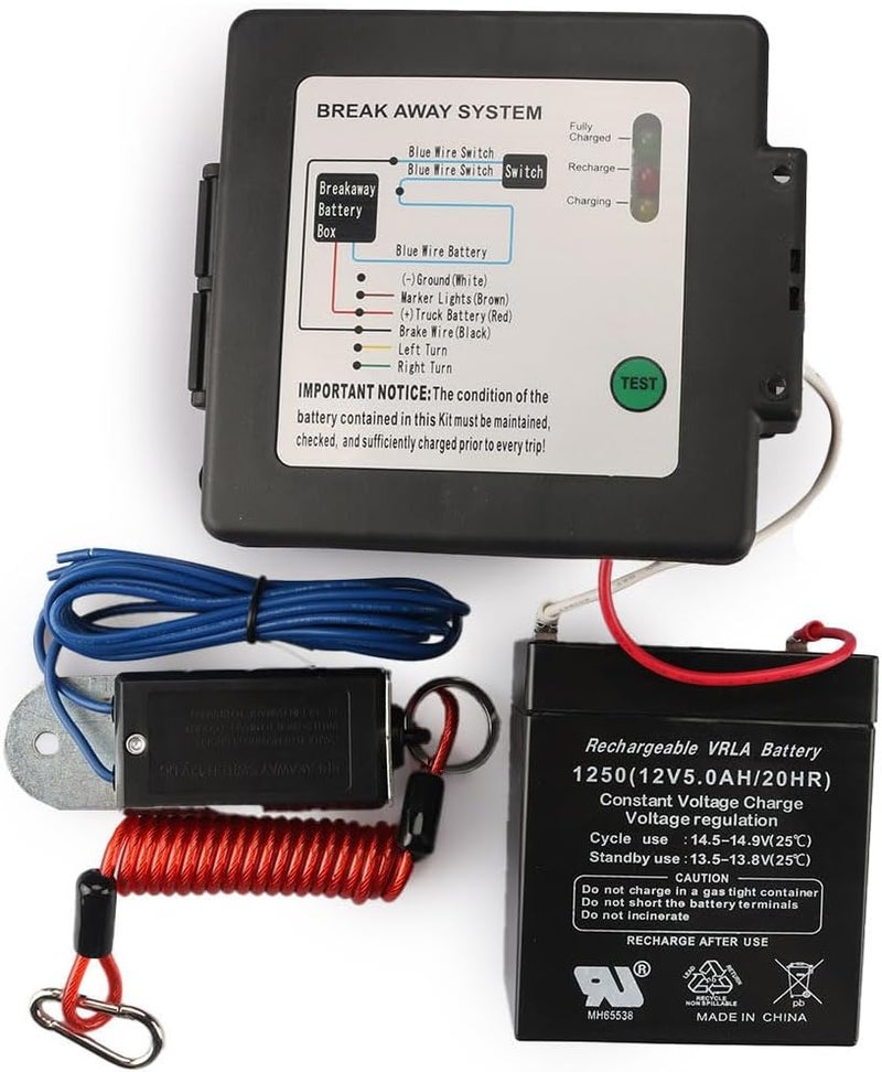 Rnigs 12V Trailer Breakaway Kit, Trailer Brake Controller with LED Test Light/Electric Break Away System- Electric Brake Control Kit for Easy Installation-Universal Waterproof Brake Controller (a Battery) - Image 1